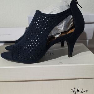 Style & Co. Blue Peep-Toe Heels with Perforated Design